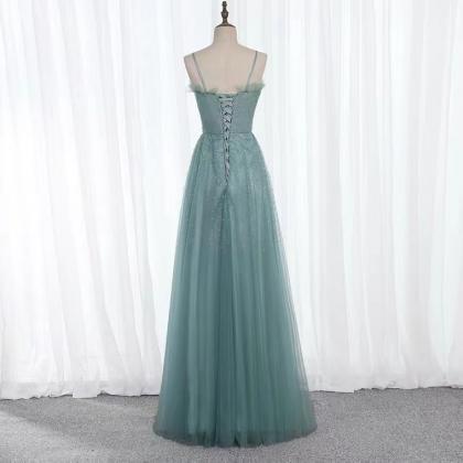 Socialite Evening Gown, Spaghetti Strap Prom Dress..