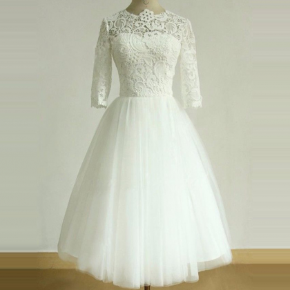 Wedding Dress, Lace Half Sleeves Bride Dresses..