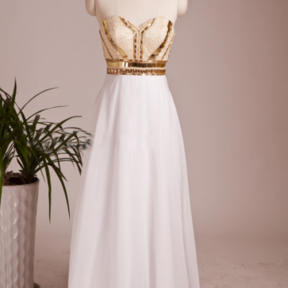 White Prom Dresses,beaded Evening Dress,sexy Prom..