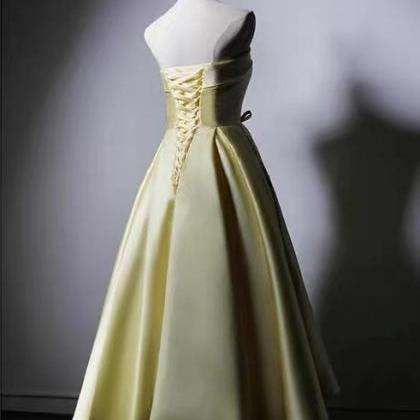 Lemon Yellow ,strapless Bridesmaid Dresses ,party..