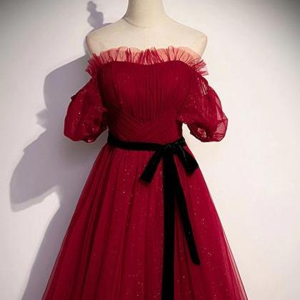 Prom Dresses,burgundy Tulle Long Prom Dress, A..