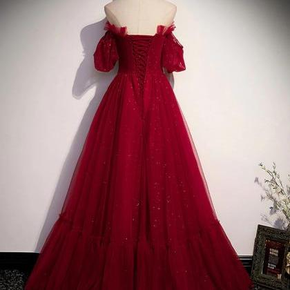 Prom Dresses,burgundy Tulle Long Prom Dress, A..