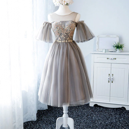 Homecoming Dresses,cute Round Neck Tulle Lace..
