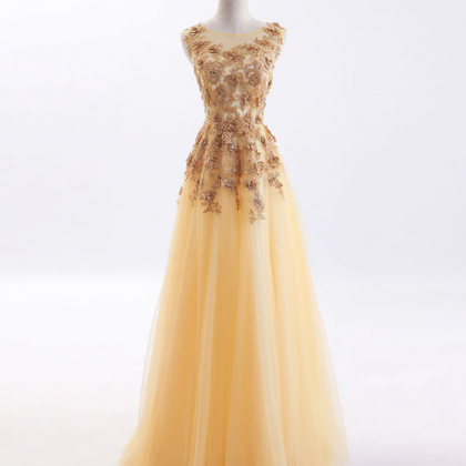Prom Dresses,a Line Tulle Applique Long Prom..