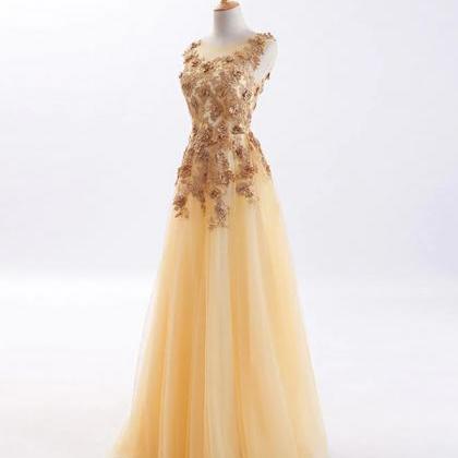 Prom Dresses,a Line Tulle Applique Long Prom..