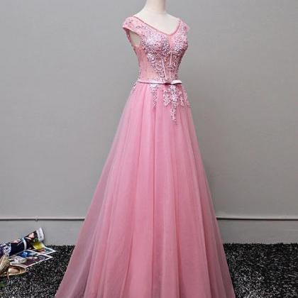 Prom Dresses,a Line V Neck Tulle Long Prom Dress,..