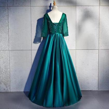 Green Party Dress,o-neck Formal Prom Dress With..