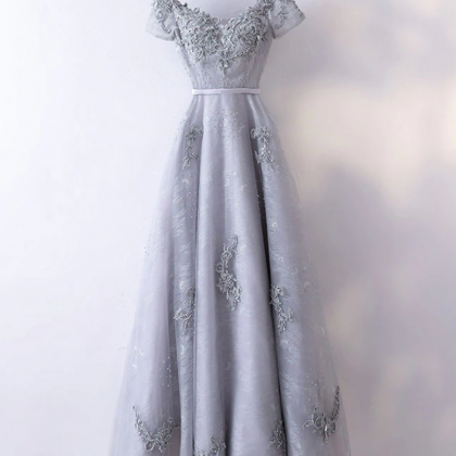 Prom Dresses,v Neck Lace Tulle Long Prom Dress..