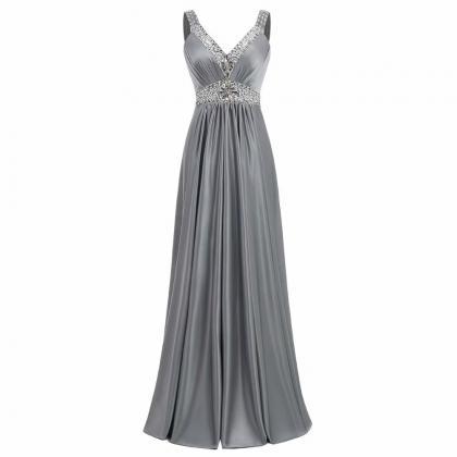 Grey Evening Dresses Satin Wedding Party Gowns..