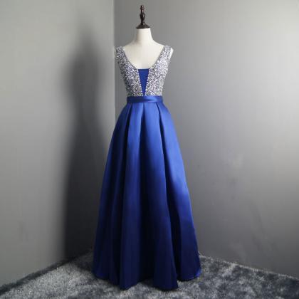 Royal Blue Prom Dress Elegant V Neck Evening..