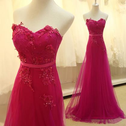 Lace Prom Dresses, Pink Evening Dress,sweetheart..