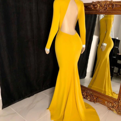 Prom Dresses, Sexy Long-sleeve Mermaid Backless..