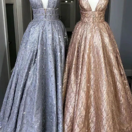 V-Neck Glitter Red Sweep/Brush Train Formal Dresses main image 1