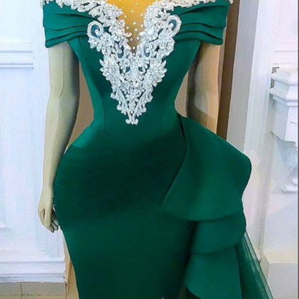 Emerald Green Wedding Reception Dress, African..