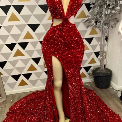 Sequin Red Prom Dress, Red Long Mermaid Prom Gown,..