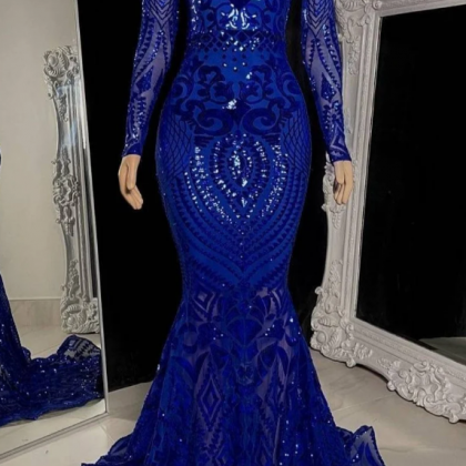 Royal Blue Mermaid Sequin Prom Dress,christmas..