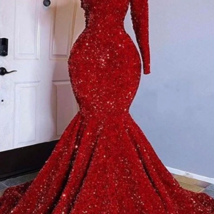 Red Mermaid Sequins Prom Dress,wedding Reception..