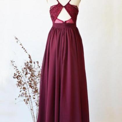 Spaghetti Floor Length A-line Beading Burgundy Prom Dresses main image 1