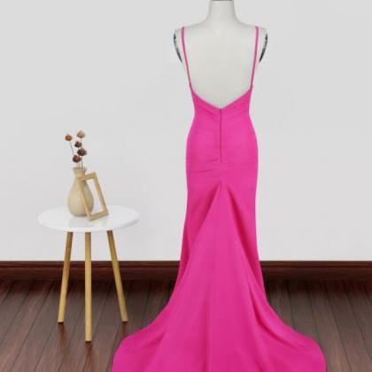 V Neck Mermaid Pink Prom Dresses, V Neck Pink..