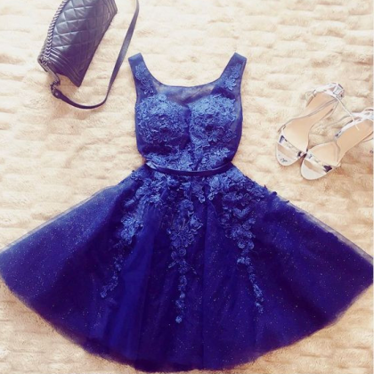 Short Homecoming Dress With Appliques,a Line..