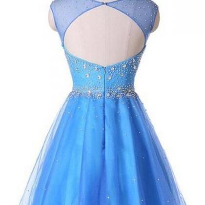 Tulle High Neck Backless Homecoming Dresses ,open..