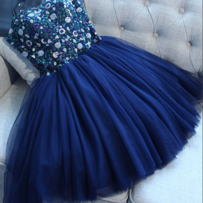 Tulle Sequins Short A Line Prom Dress, Charming..
