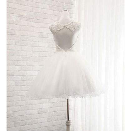 White Beaded Tulle Homecoming Dress , Lovely..