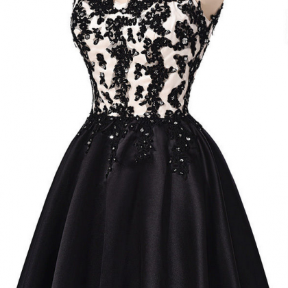 Black Applique Satin Homecoming Dress , Little..