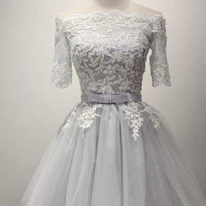 Lovely Short Tulle Sleeves Party Dress, Lace-up..