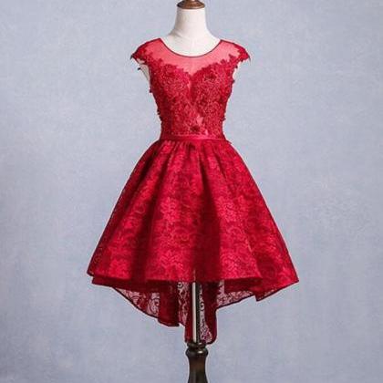 Lovely Red Lace High Low Short Prom Dresses, Red..