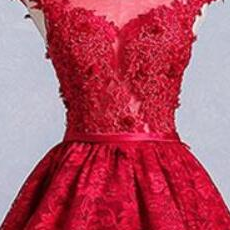 Lovely Red Lace High Low Short Prom Dresses, Red..