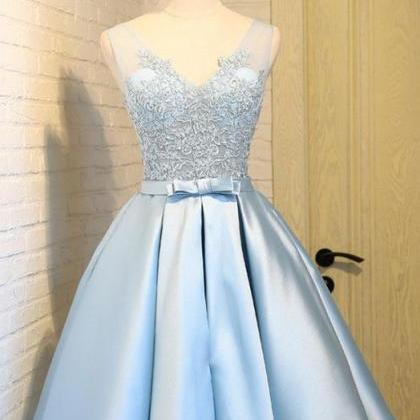 Satin Short Prom Dresses, Blue Homecoming Dresses,..