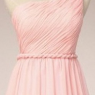 Simple Pink One Shoulder Short Bridesmaid Dresses,..