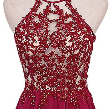 Lovely Short Wine Red Lace Applique And Chiffon..