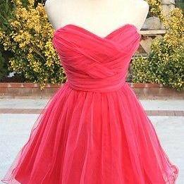 Cute Short Tulle Red Homecoming Dresses, Red Prom..