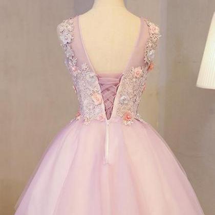 Cute Pink Round Neckline Tulle Party Dress With..