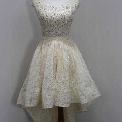 Beautiful Champagne Lace High Low Party Dress,..