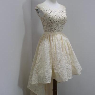 Beautiful Champagne Lace High Low Party Dress,..