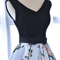 Cute Floral And Black Satin Homecoming Dresses In..