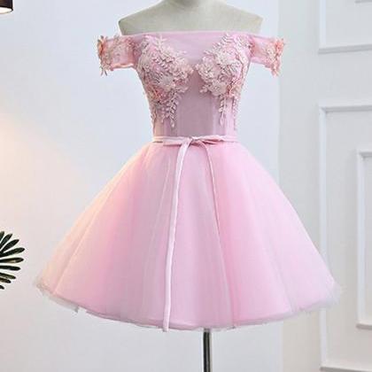 Pink Tulle Strapless Short Prom Dress, Party Dress..