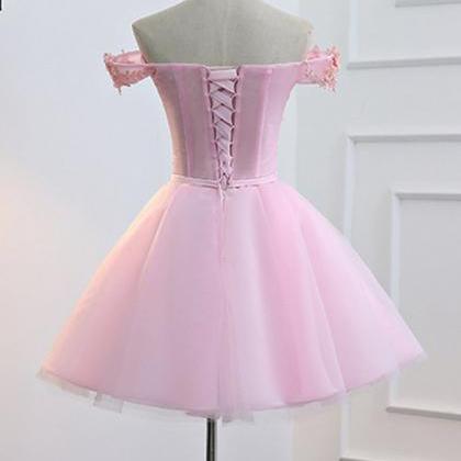Pink Tulle Strapless Short Prom Dress, Party Dress..