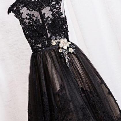 Cute Black Lace Short Prom Dress,black Evening..