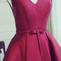 Simple Burgundy V Neck Short Prom Dress,burgundy..