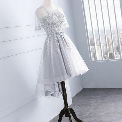Simple Tulle Lace Applique Short Prom Dress,gray..