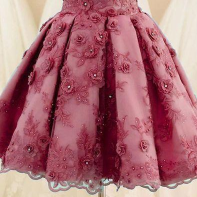 Pink Floral Lace Homecoming Dresses