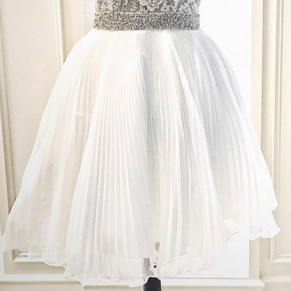 White Cute Lace Short Prom Dress, White Homecoming..