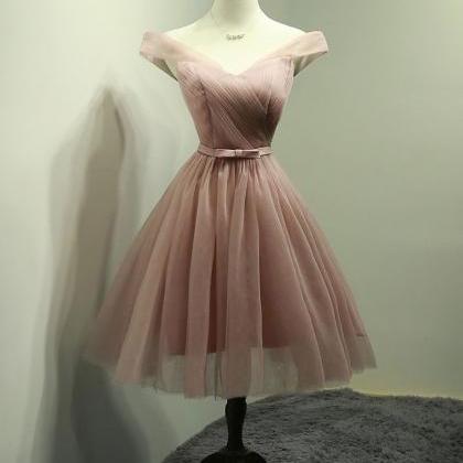 Pink Tulle Off Shoulder Short Prom Dress, Pink..