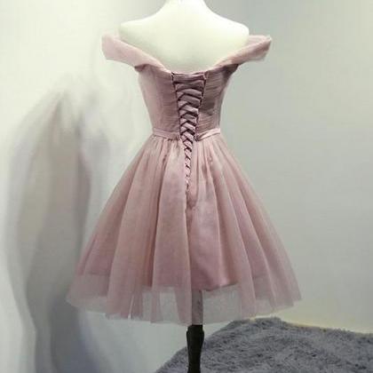 Pink Tulle Off Shoulder Short Prom Dress, Pink..