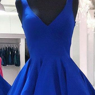 Simple Blue V Neck Short Prom Dress Blue..