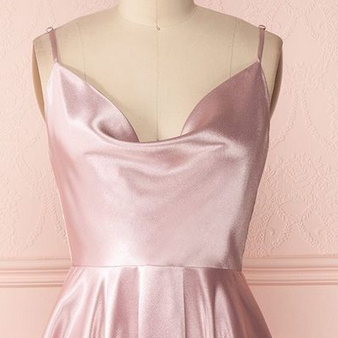 Simple A-line Cowl Neck Open Back Blush Pink Satin..